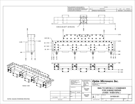 SMA to WR190 4:1 Combiner For X-Band Radar ( 8.925 - 9.825 GHz)