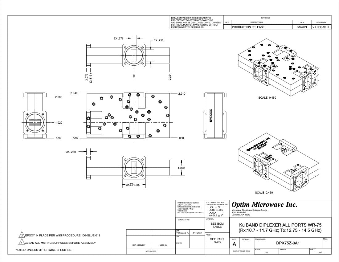 Outdoor Ku Band Diplexer RX: 10.70-11.70GHz; TX: 12.75-14.5 GHz