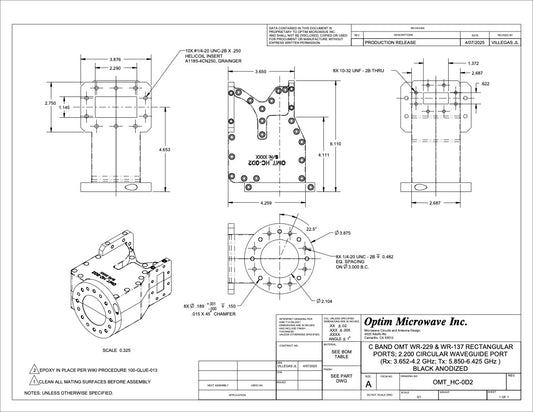 C Band OMT Rx: 3.625-4.2 GHz Tx: .85-6.425 GHz (Short Neck)