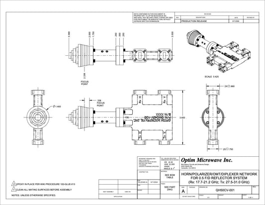 Ultra Wide Ka-Band Feed Horn Network Rx: 17.7-21.2 GHz; Tx: 27.5-31.0 GHz
