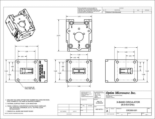 X-BAND CIRCULATOR 9.0-9.8 GHz