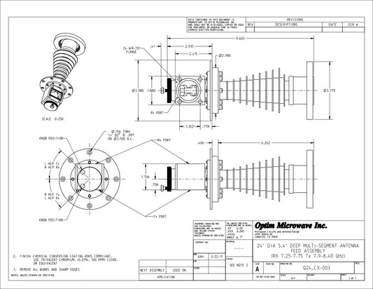 X-Band Feed/OMT/Rotating Polarizer for a 24" or 60cm Reflector Rx: 7.25-7.75 GHz;  Tx: 7.9-8.4 GHz (Q24_CX-003)