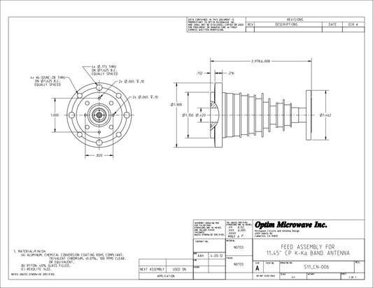 Ka-Band CP Feed for a 11.45" or 30cm Reflector Rx 19.2-21.2 Tx 29.0-31.0 GHz (S11_CN-006)