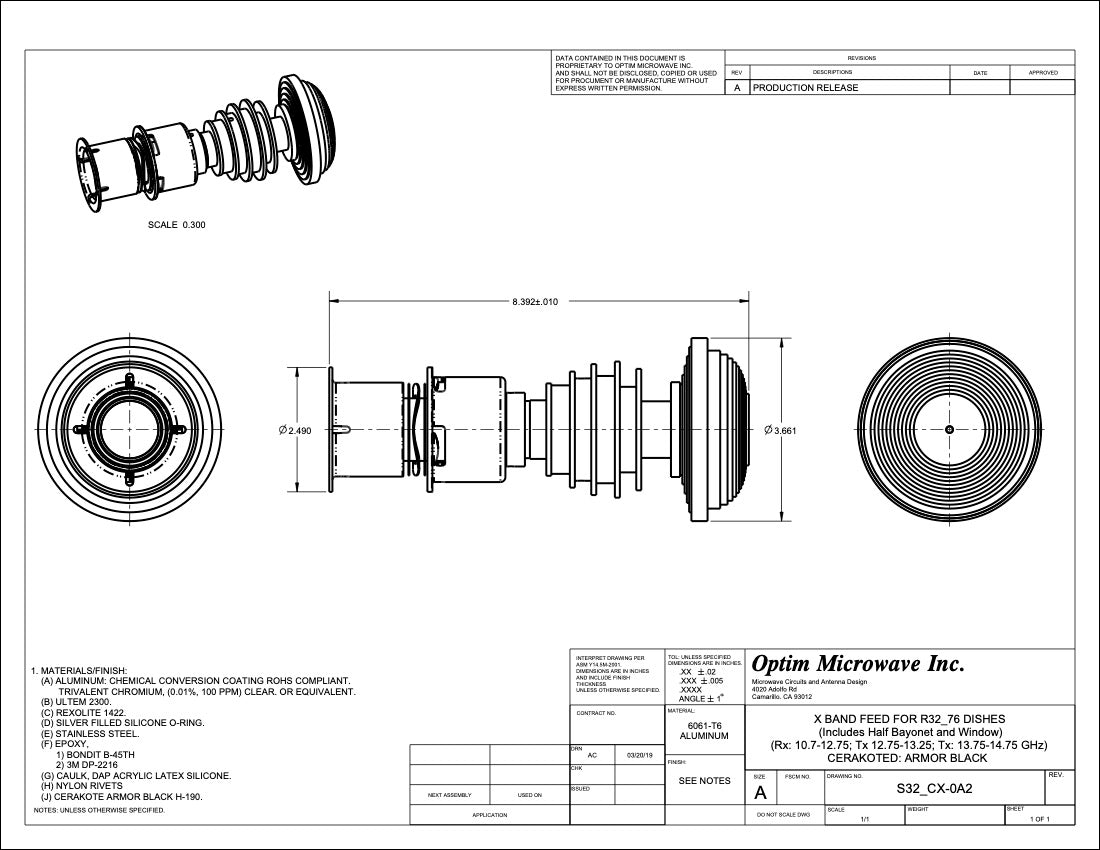 X-Band Quick Release Bayonet Feed for a 31.5" or 80cm Diameter Reflector