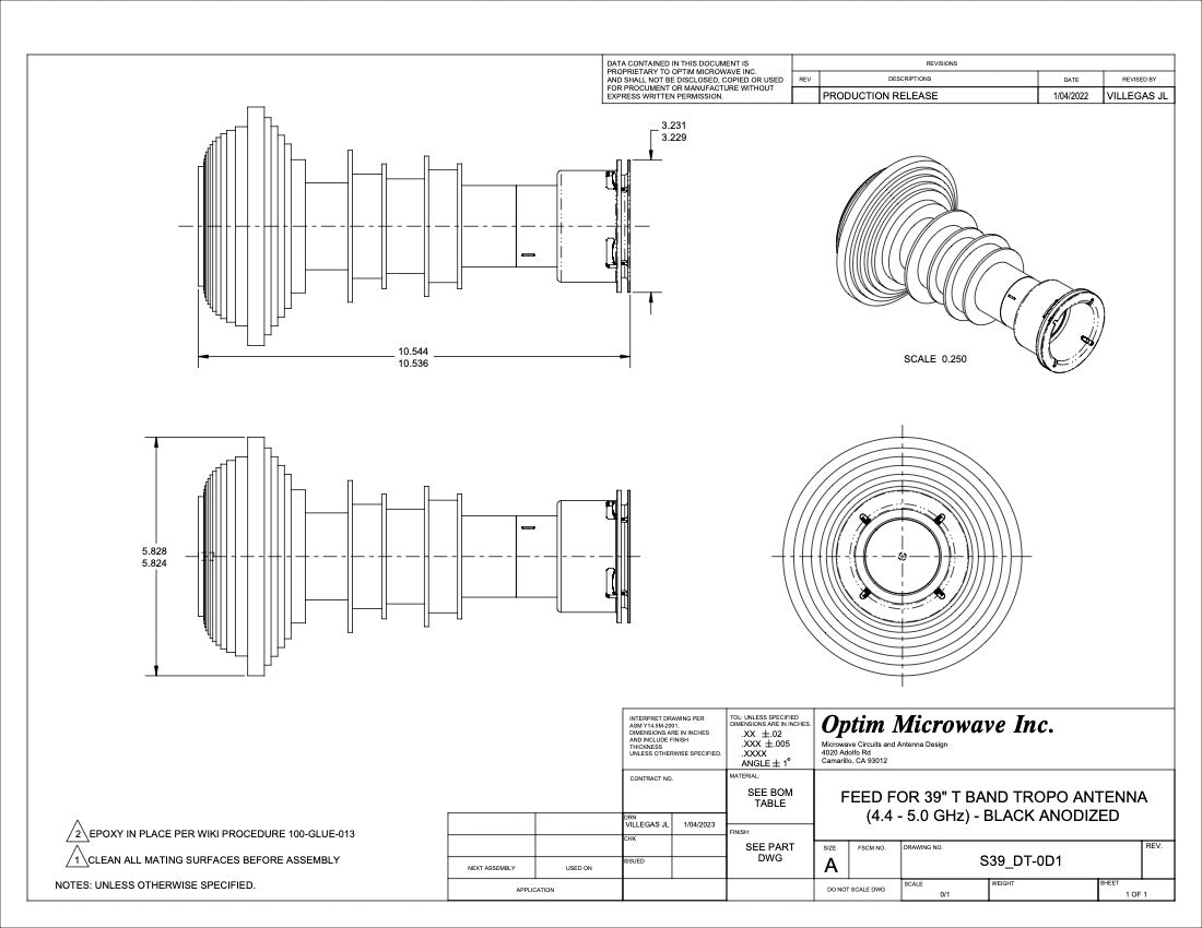 C-Band or Troposcatter Quick Release Bayonet Feed for a 39.4" or 1m Dia Deep Reflector (S39_DT-0D1)