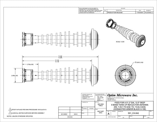 X-Band Quick Release Bayonet Feed for a 51.2" or 130cm Diameter Reflector