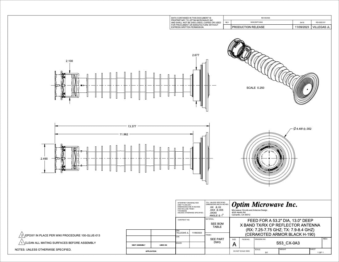 X-Band Quick Release Bayonet Feed for a 53.2" or 135cm Diameter Reflector