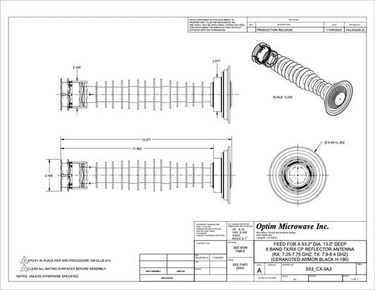 X-Band Quick Release Bayonet Feed for a 53.2" or 135cm Diameter Reflector