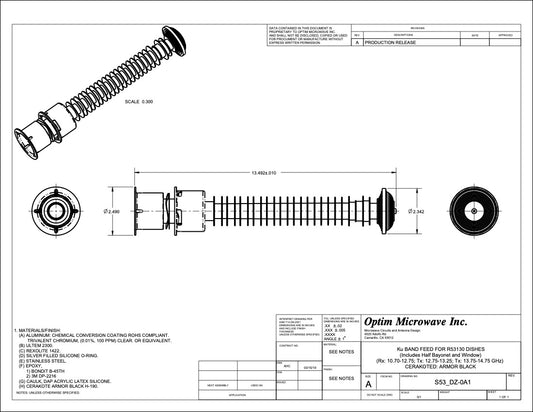 Ku-Band Quick Release Bayonet Feed for a 53.2" or 1.35m Diameter Reflector