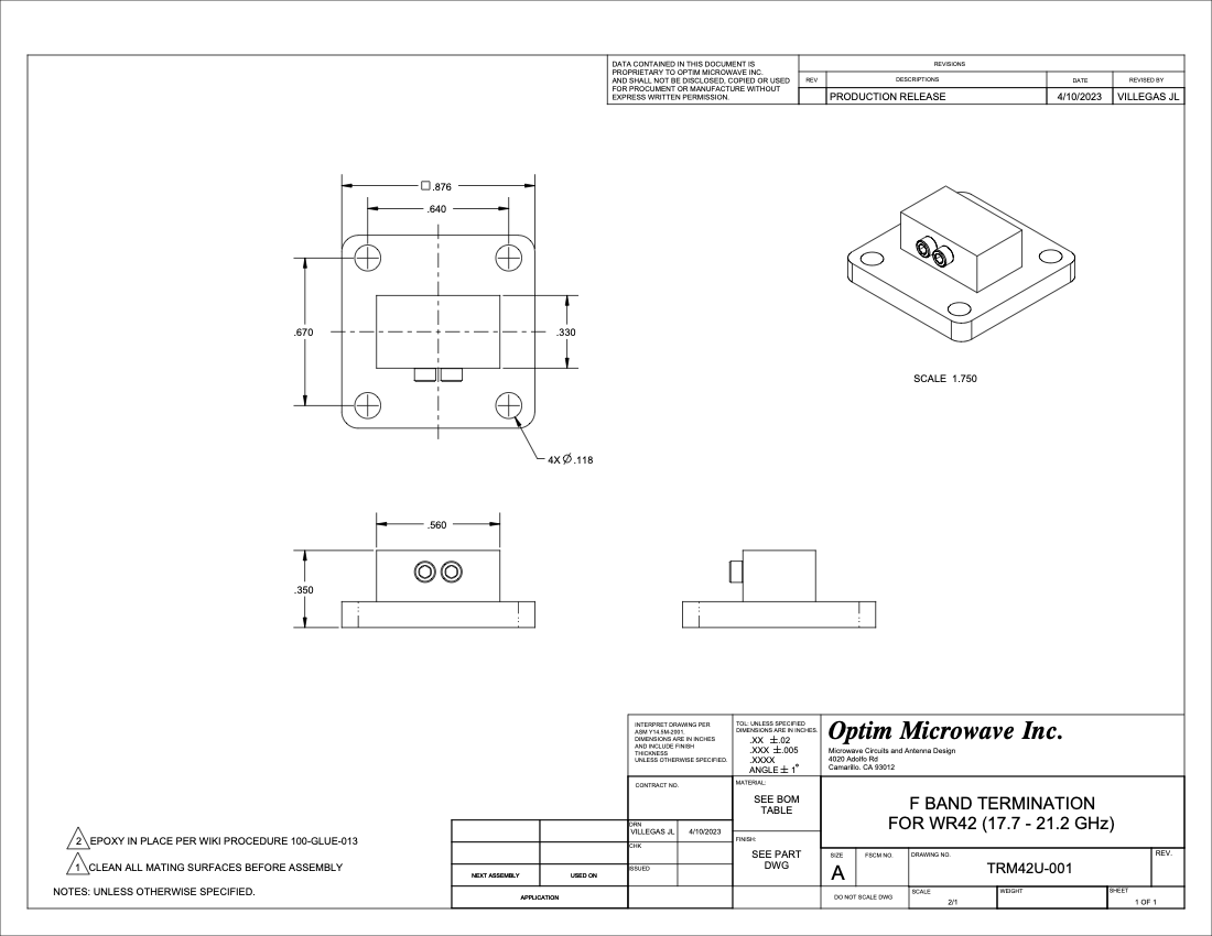 Wave Guide Termination for WR42 (TRM42U-001)