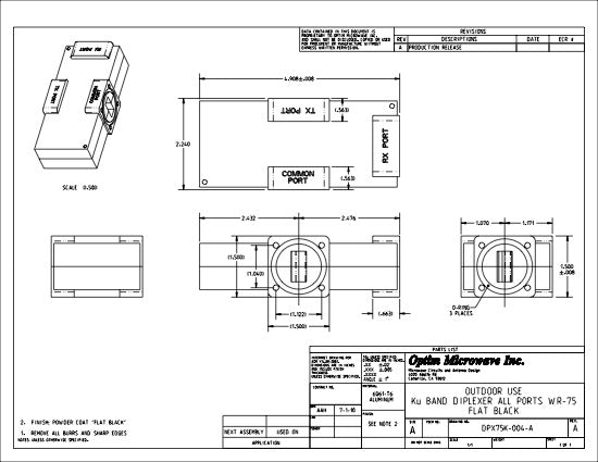 Outdoor Ku Band Diplexer Rx:10.95-12.75 GHz, Tx: 13.75-14.50 GHz