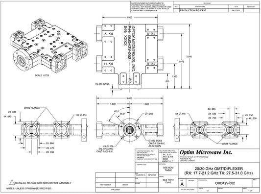 4-Port OMT/Diplexer Rx 17.7-21.2 Ghz  Tx 27.5-31.0 Ghz